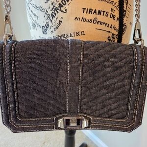 Rebecca Minkoff Stylish Dark Denin Blue Quilted Crossbody Women's Bag With Chain